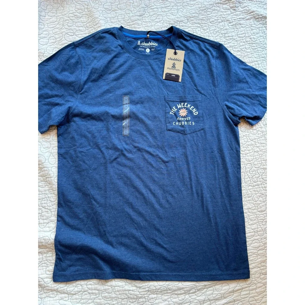 Chubbies Mens The Weekend Has‎ Arrived Pocket T-Shirt Heather Blue Large